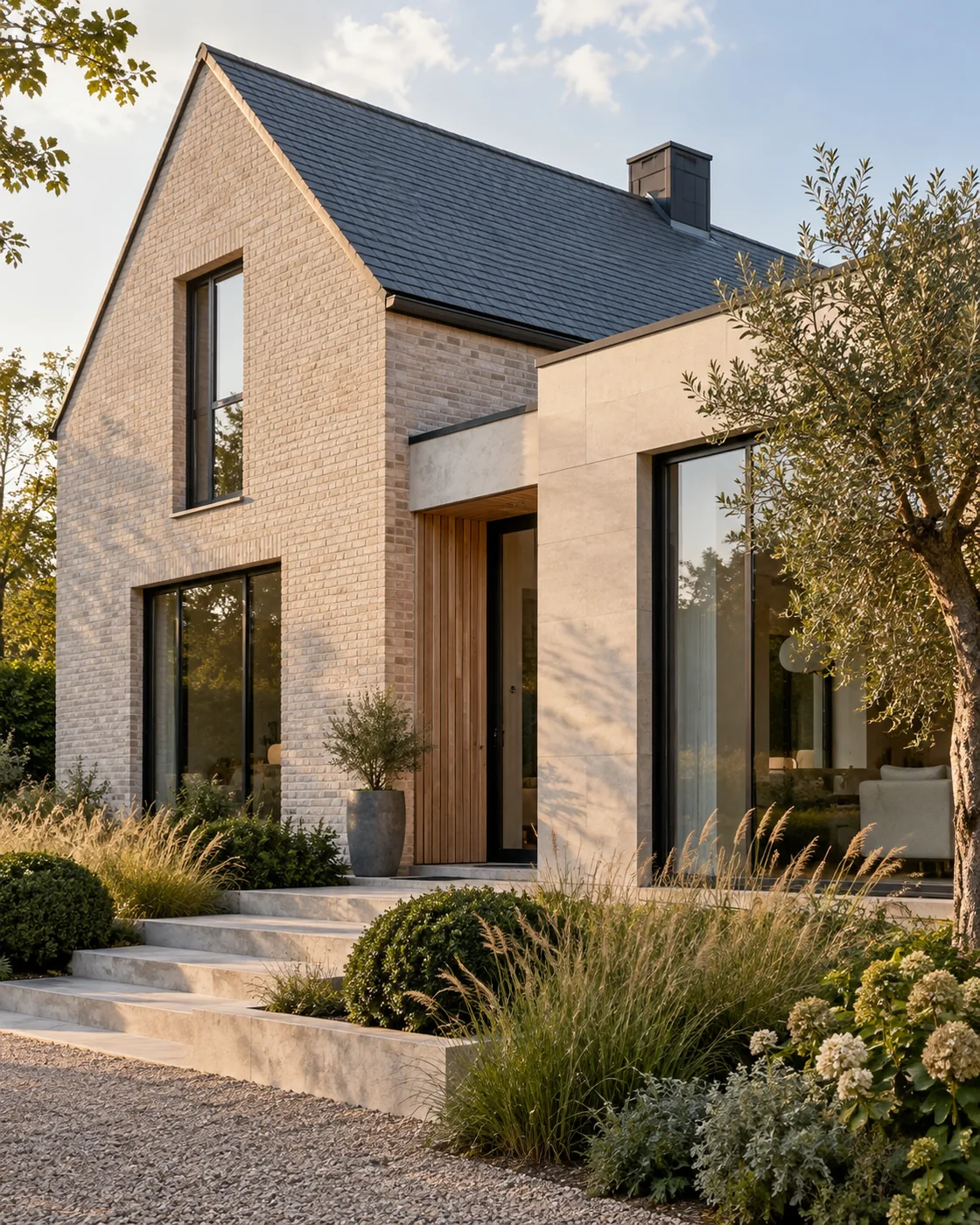 Inspiration architecturale : maison en pierre claire et menuiseries contemporaines